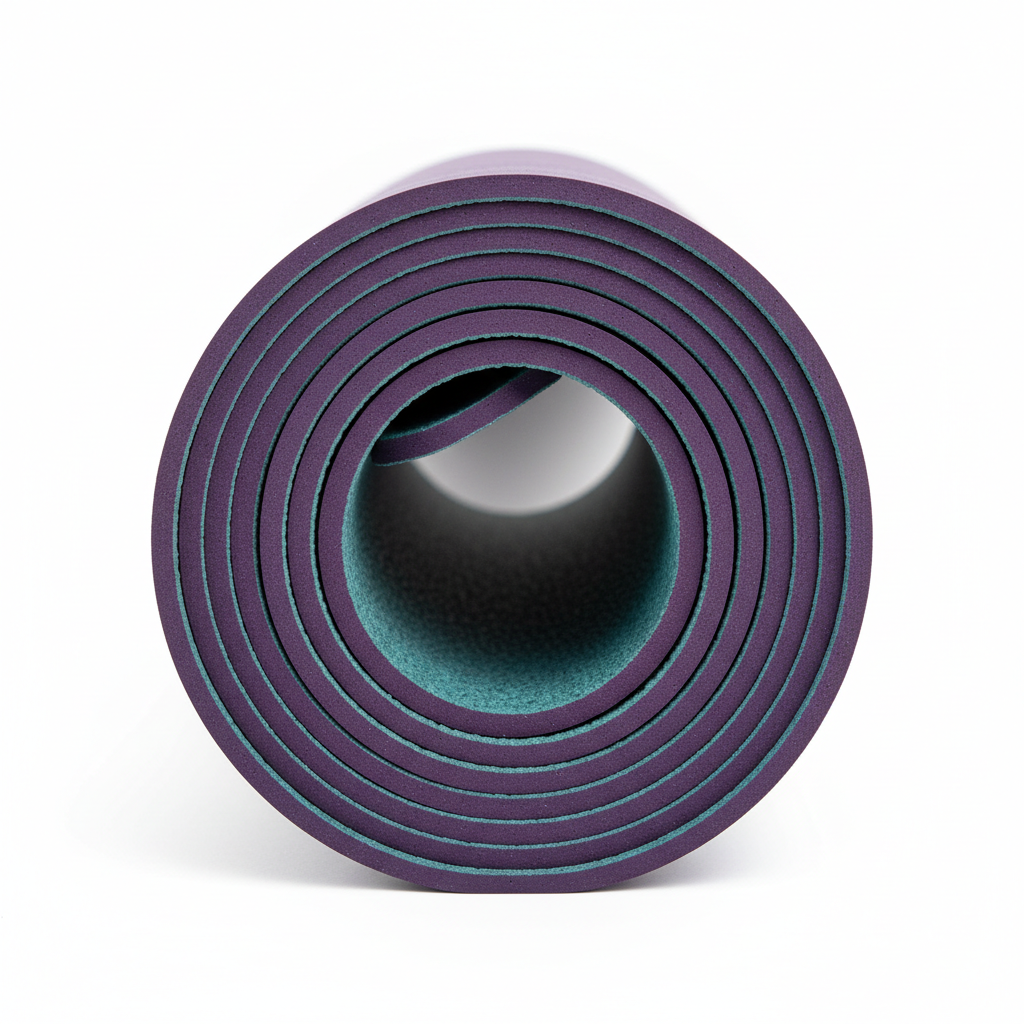 Yoga mat rolled up standing upright