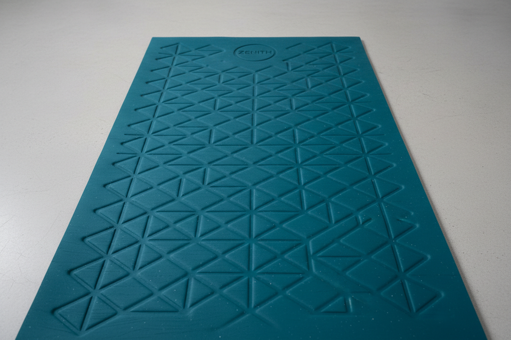 Yoga mat flat lay showing non-slip textured surface